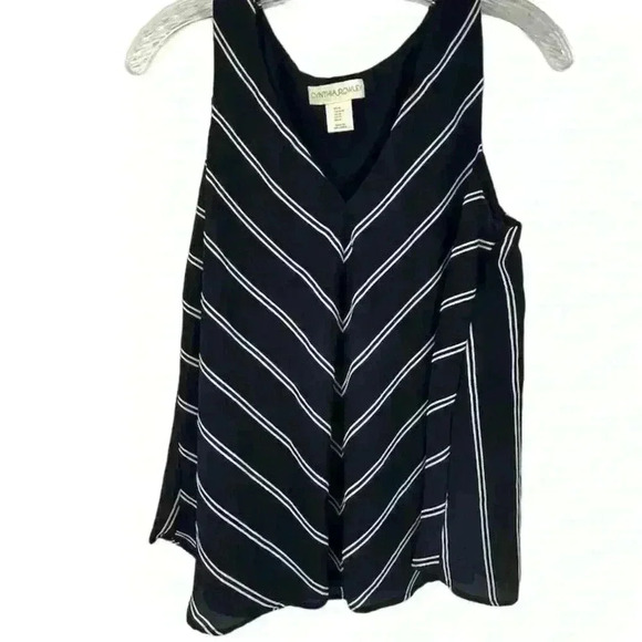 Cynthia Rowley Women's M Blue Striped V-Neck Sleeveless Tank Top - Picture 1 of 8